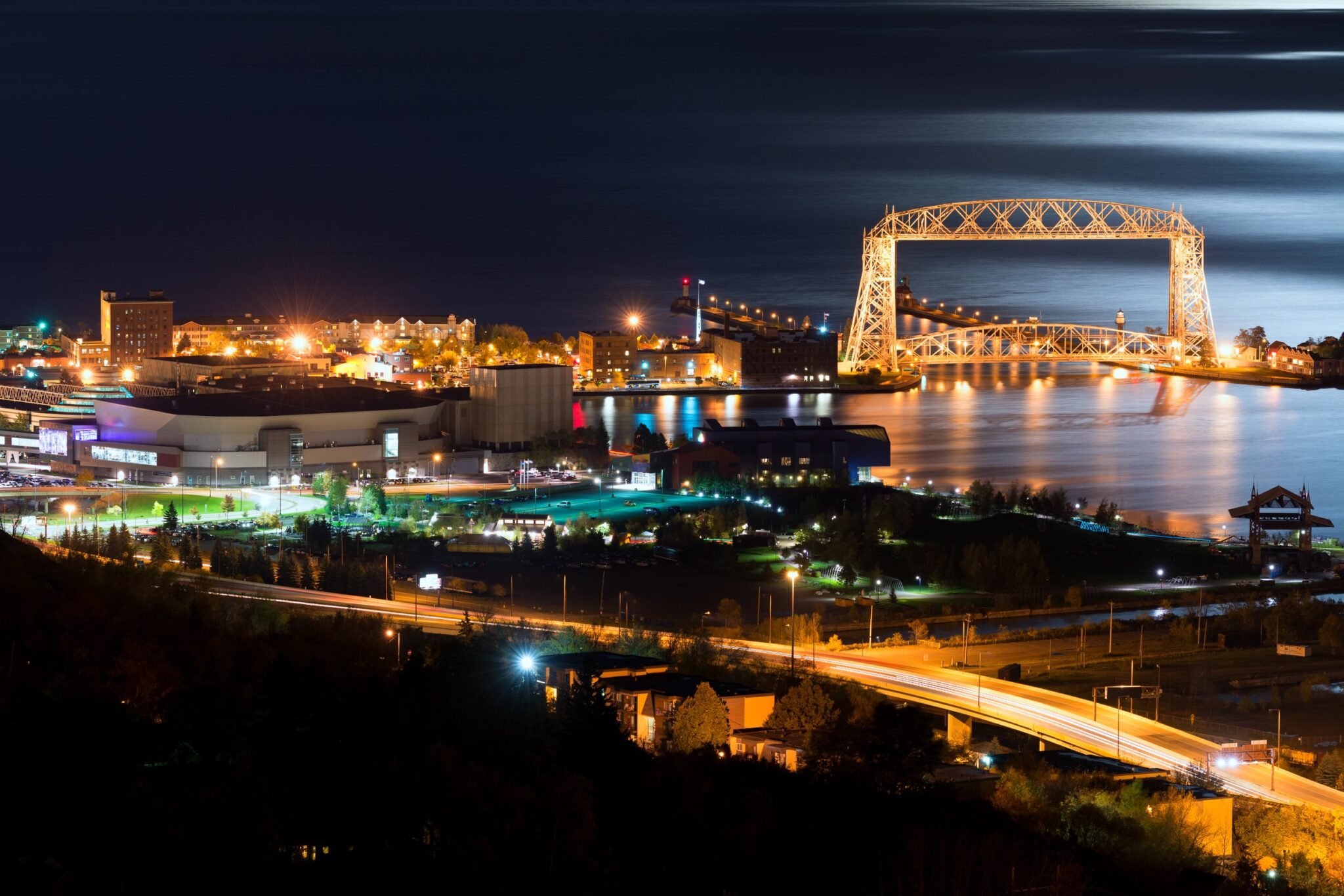 Duluth Minnesota Nighttime Skyline and Lift Bridge